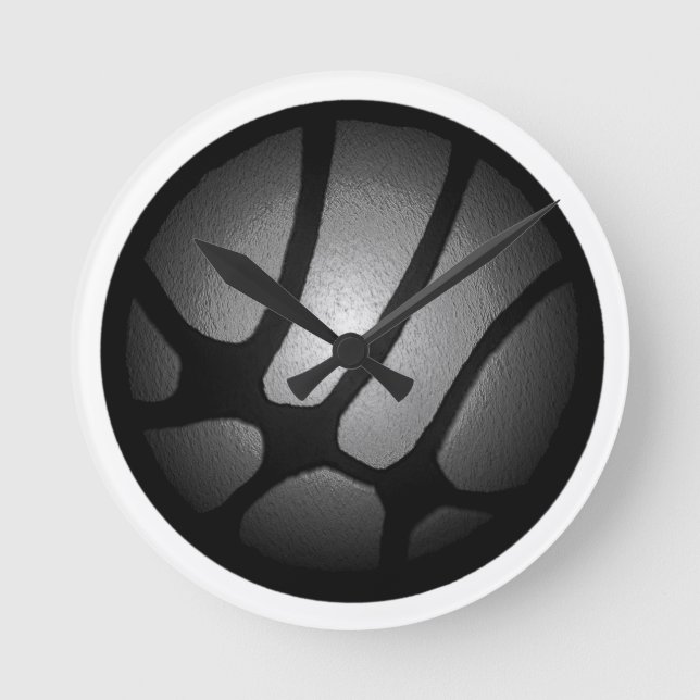 Reloj Redondo Mediano Moderna bola de baloncesto negro metálico plateado (Anverso)