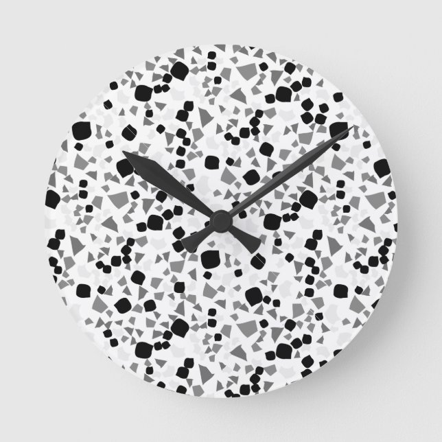 Reloj Redondo Mediano Moderna y simple Terrazzo blanco Tile negro (Anverso)