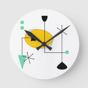 Reloj Redondo Mediano moderno de mediados de siglo azul amarillo simple 