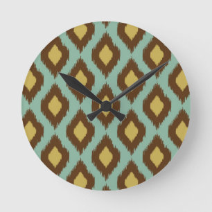 Reloj Redondo Mediano Moderno ikat tribal amarillo azul moderno