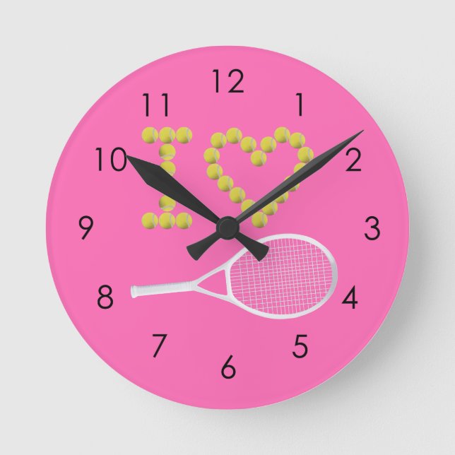 Reloj Redondo Mediano Moderno Me Encanta El Tenis Rosa (Anverso)