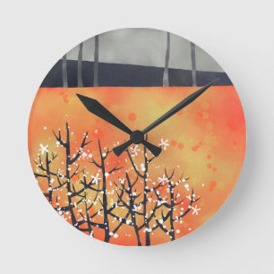 Reloj Redondo Mediano Moderno Naranja de arte paisajístico