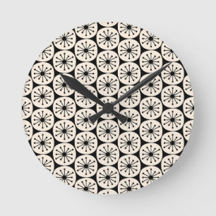 Reloj Redondo Mediano Moderno Retro Atómico de Puntos Negro Crema de Sig