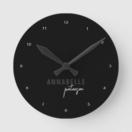 Reloj Redondo Mediano Moderno Script Personalizado Minimalista en Blanco