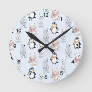 Reloj Redondo Mediano Moderno Trendy Bear pingüino gato Seamless Pattern