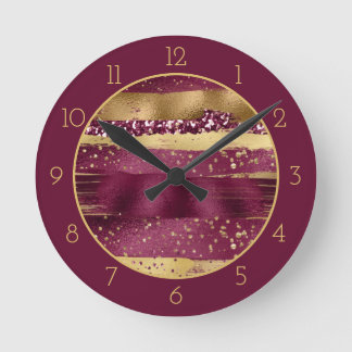 Reloj Redondo Mediano Modernos brazaletes burdeos y cepillos dorados con