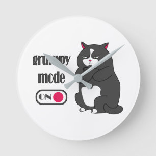Reloj Redondo Mediano Modo gruñón en gato gordo gracioso