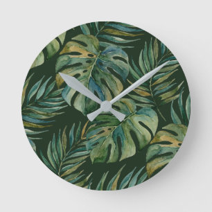 Reloj Redondo Mediano Moku Island Monstera acuarela hawaiana - Verde