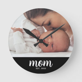 Reloj Redondo Mediano Mom Established Modern White Script Photo