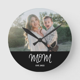 Reloj Redondo Mediano Mom Established, Photo, Script, Round Clock
