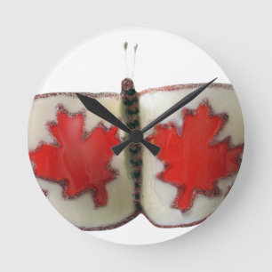 Reloj Redondo Mediano "Monarca de Hoja de Arce" Mariposa de la Bandera C