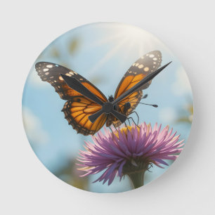 Reloj Redondo Mediano Monarca en una Flor Púrpura