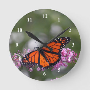 Reloj Redondo Mediano Monarch Naranja Butterfly Floral