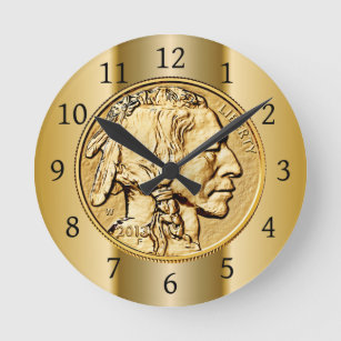 Reloj Redondo Mediano Moneda Americana de oro en búfalo de 2013 ~ Nativo
