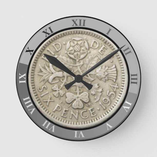 RELOJ REDONDO MEDIANO MONEDA DE SEIS PENES (Anverso)