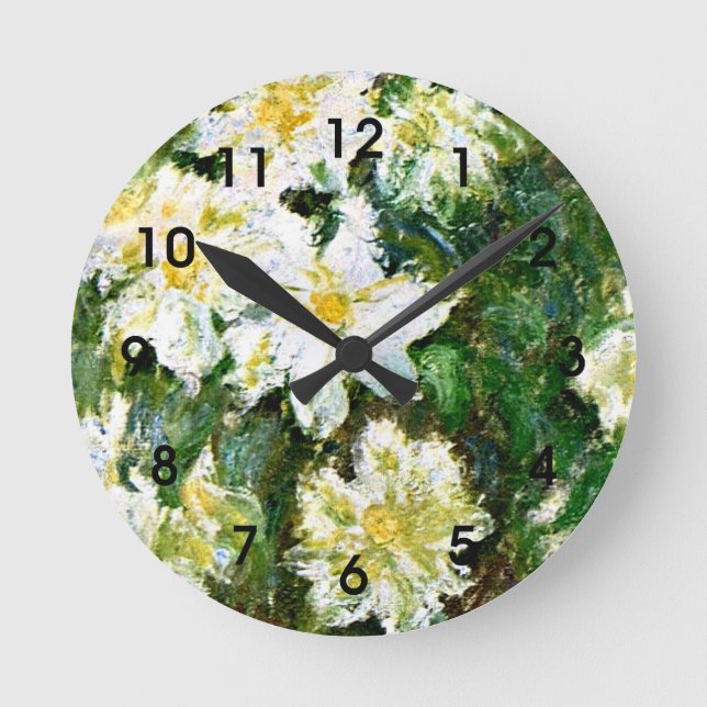 Reloj Redondo Mediano Monet - Clematis blancos, famoso cuadro floral (Anverso)