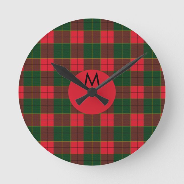 Reloj Redondo Mediano Monogram Winter Holiday Tartan pattern Scottish (Anverso)