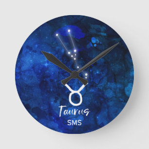 Reloj Redondo Mediano Monograma azul de la galaxia de la constelación