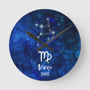Reloj Redondo Mediano Monograma azul de la galaxia de la constelación
