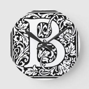 Reloj Redondo Mediano Monograma B inicial. Patrón floral de nombre perso