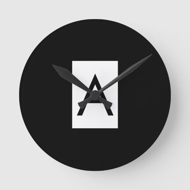 Reloj Redondo Mediano Monograma blanco negro Letra inicial lino moderno (Anverso)