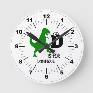 Reloj Redondo Mediano Monograma D de personalizado es para Dinosaur lind