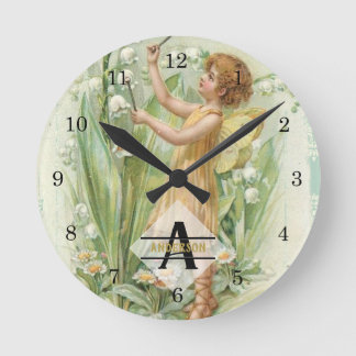 Reloj Redondo Mediano Monograma de arte ventilado llamado Flower Fairy S