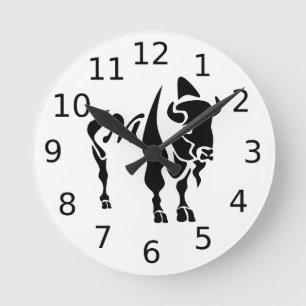 Reloj Redondo Mediano Monograma de búfalo negro de silueta