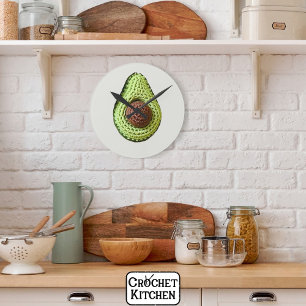 Reloj Redondo Mediano Monograma de Crochet Aguacate verde lindo