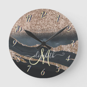 Reloj Redondo Mediano Monograma de mármol con brillo moderno