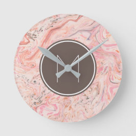 Reloj Redondo Mediano Monograma de mármol rosa elegante