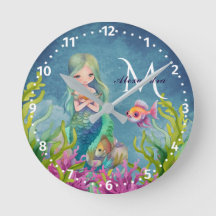 Monograma de nombre acuarela adorable sirena