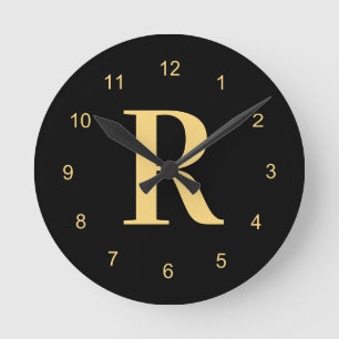 Reloj Redondo Mediano Monograma de oro negro moderno