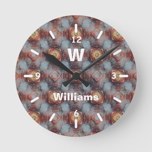 Reloj Redondo Mediano Monograma de patrón moderno en textura de piedra a (Anverso)