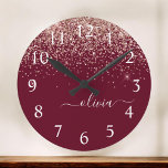 Reloj Redondo Mediano Monograma de Purpurina rosa Rubor Rosa de Borgoña<br><div class="desc">Borgoña y Rosa Oro Rubor Purpurina de espuma rosada Cepilló el Reloj de nombre de monograma de guión. Esto hace que el dulce perfecto cumpleaños 16, boda, ducha de novia, aniversario, ducha de bebé o fiesta de soltera sea regalo para alguien que ama el lujo glam y los estilos de...</div>