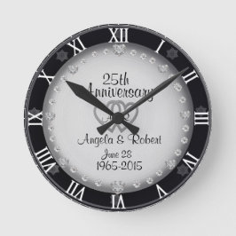 Reloj Redondo Mediano Monograma del 25° Aniversario del Boda de Plata