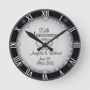 Reloj Redondo Mediano Monograma del 25° Aniversario del Boda de Plata