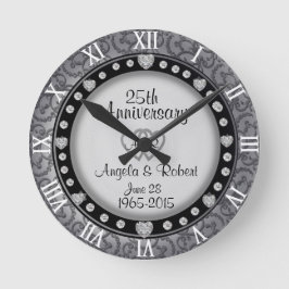 Reloj Redondo Mediano Monograma del 25° Aniversario del Boda de Plata