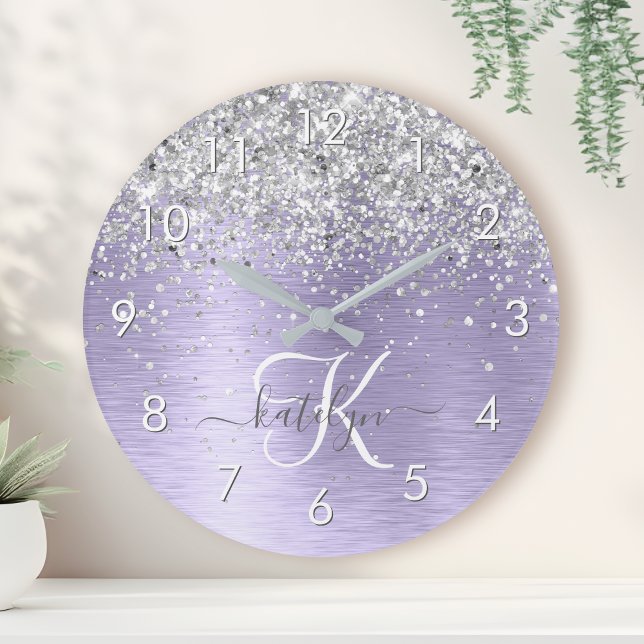 Reloj Redondo Mediano Monograma del Purpurina plateado Metalizado cepill (Subido por el creador)