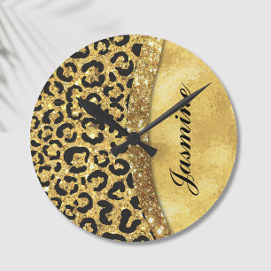 Reloj Redondo Mediano Monograma elegante de imitación de oro purpurina a