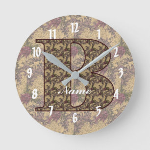 Reloj Redondo Mediano Monograma Floral Inicial B Su Nombre Elegante   