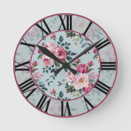 Reloj Redondo Mediano Monograma Floral Personalizado Rosa Polvoriento Gr