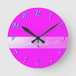 Reloj Redondo Mediano Monograma fluorescente rosa