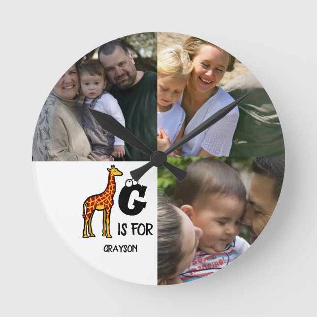 Reloj Redondo Mediano Monograma G de personalizado es para jirafas linda (Anverso)