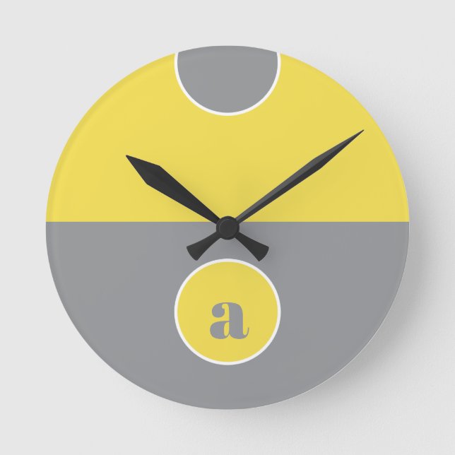 Reloj Redondo Mediano Monograma gris amarillo (Anverso)