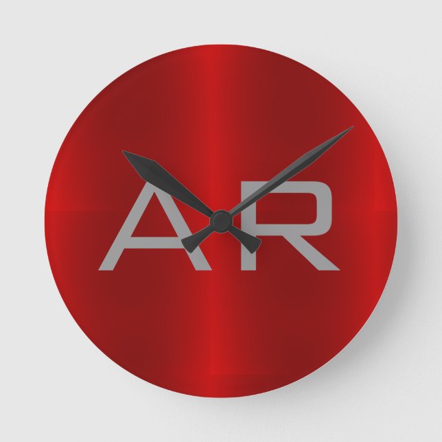 Reloj Redondo Mediano Monograma Gris Gris Rojo Elegante (Anverso)