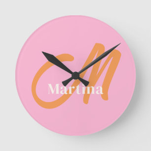 Reloj Redondo Mediano Monograma Naranja rosa de moda