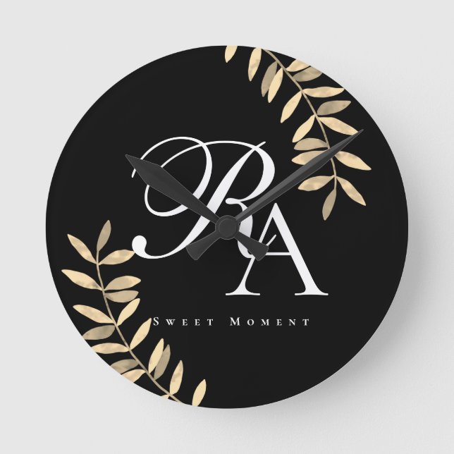 Reloj Redondo Mediano Monograma negro de moda (Anverso)