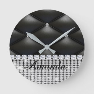 Reloj Redondo Mediano monograma negro purpurina plateado