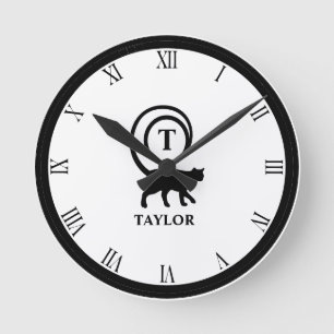 Reloj Redondo Mediano Monograma Nombre inicial Gato Gato Gatito Gato Gat